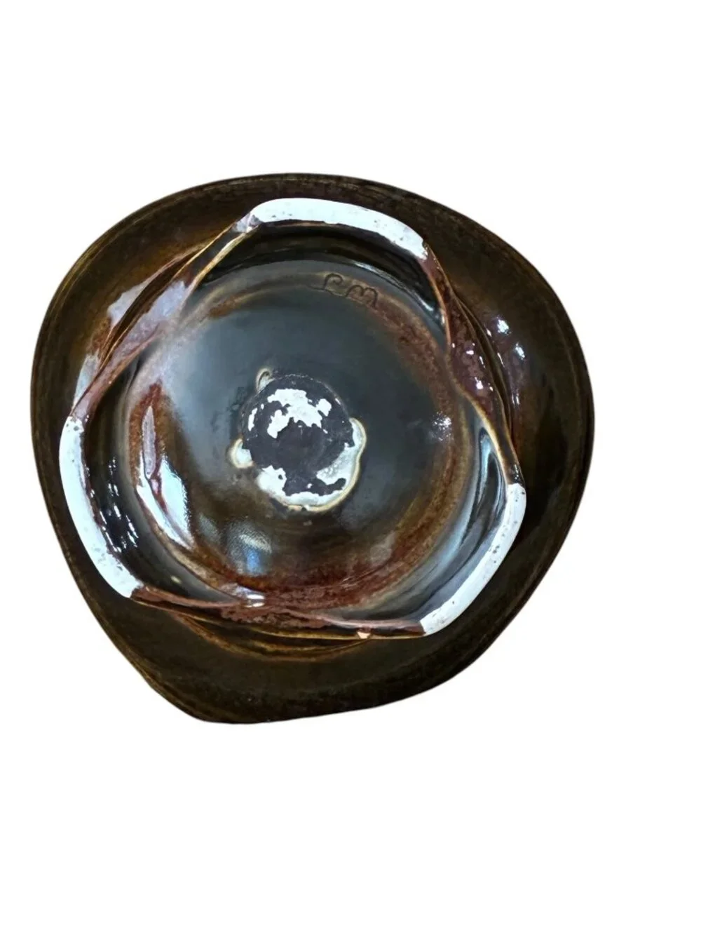 Handcrafted Ceramic Black & Golden Bowl With Abstract‎ Design Signed 9